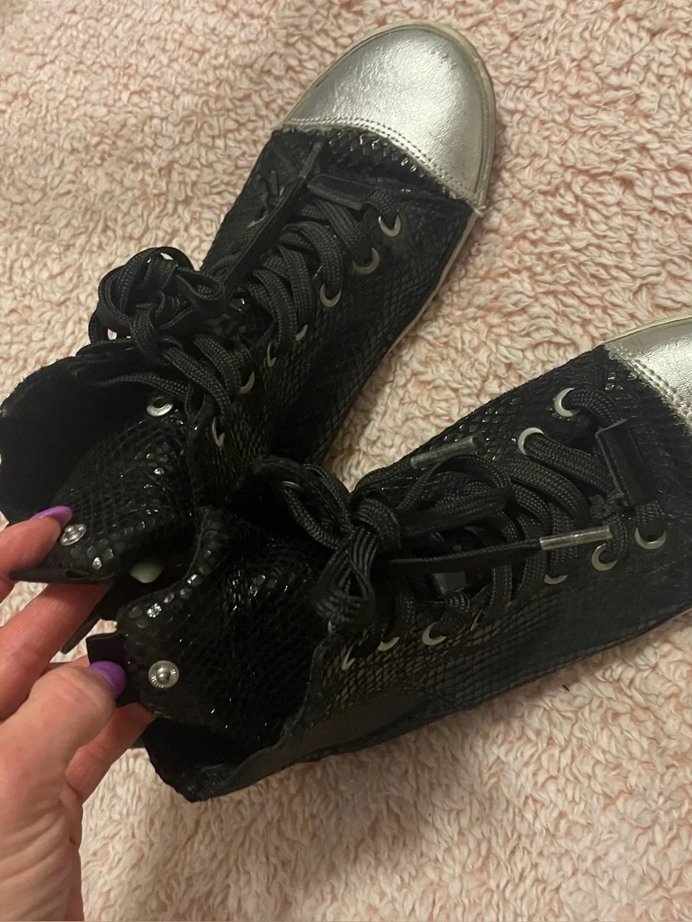 Replay Black High-Top Sneakers with Silver Toe Cap